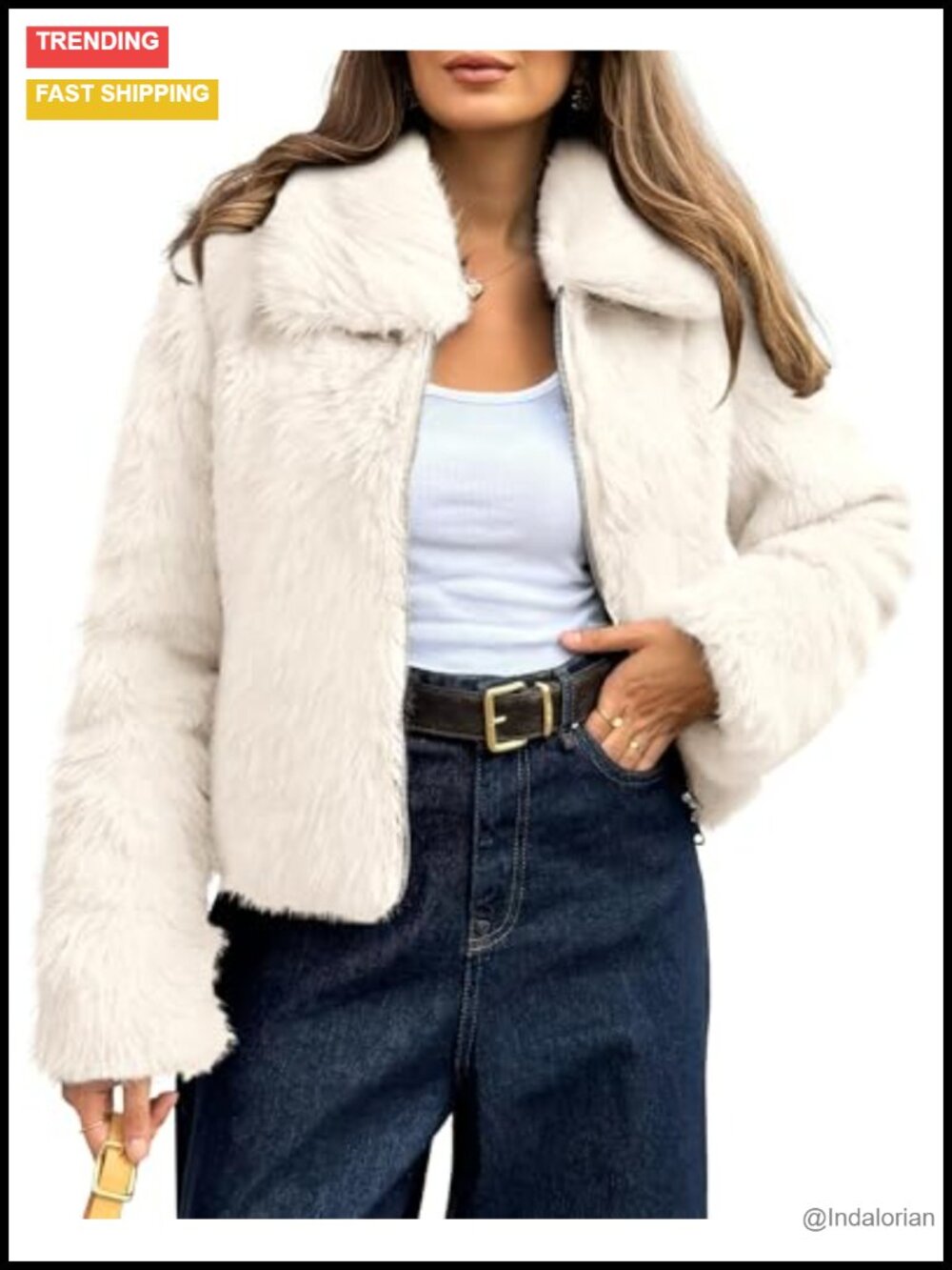 Faux Fur Coat Women Zip Up Cropped Winter Fall Jacket